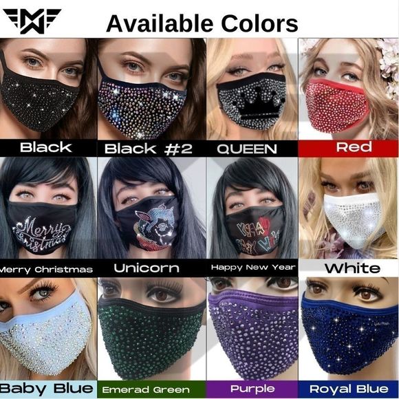 ⭐️ 3 Handmade Bling Bling Crystal Face Mask - Picture 2 of 4
